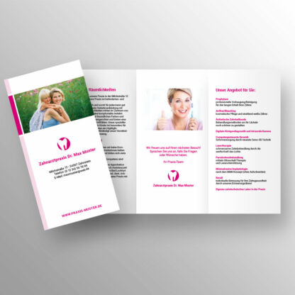 Praxisflyer 6-seitig magenta mit Praxislogo