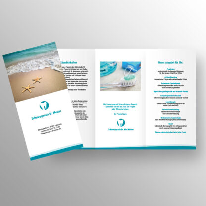 Praxisflyer 6-seitig aqua mit Praxislogo