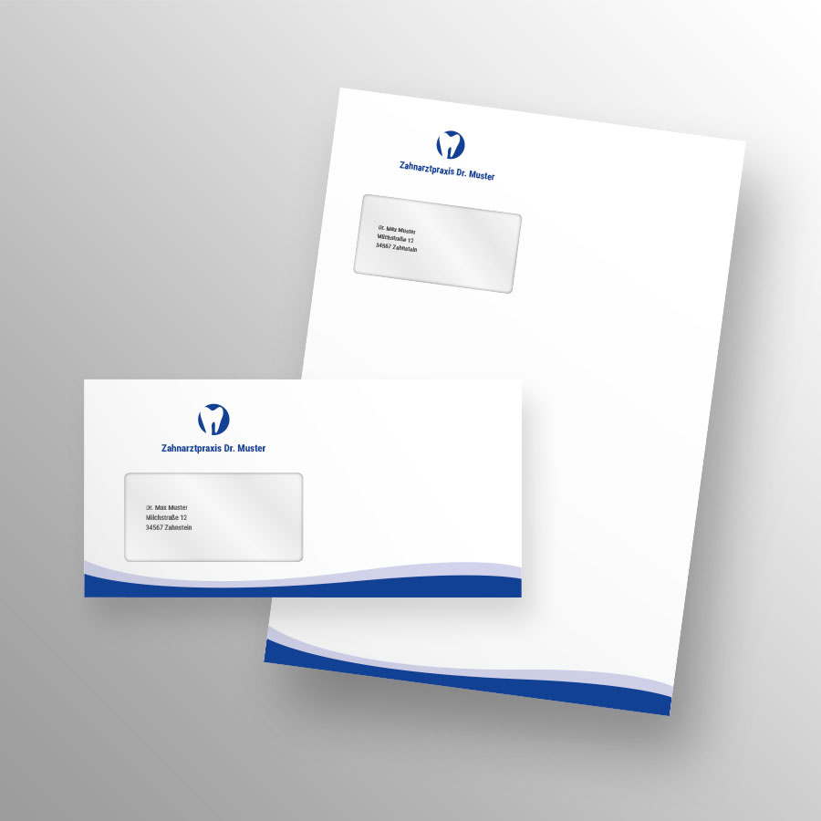 Briefumschläge mit Fenster blau mit Praxislogo