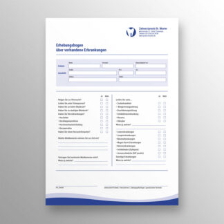 Anamnesebogen 1-seitig blau mit Praxislogo