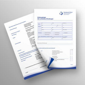 Anamnesebogen 2-seitig blau mit Praxislogo