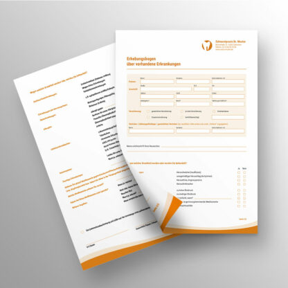 Anamnesebogen 2-seitig orange mit Praxislogo