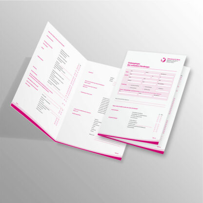 Anamnesebogen 4-seitig magenta mit Praxislogo