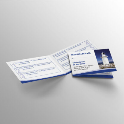 Bonuspass querformat blau mit Praxislogo