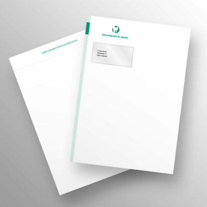 Briefumschlag DIN C4 mit Fenster grün mit Praxislogo