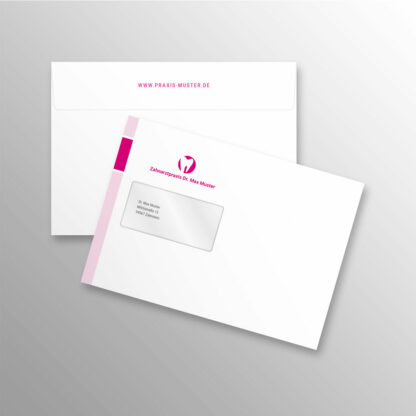 Briefumschlag DIN C5 mit Fenster magenta mit Praxislogo
