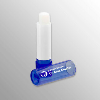 Lippenpflegestift blau mit Praxislogo