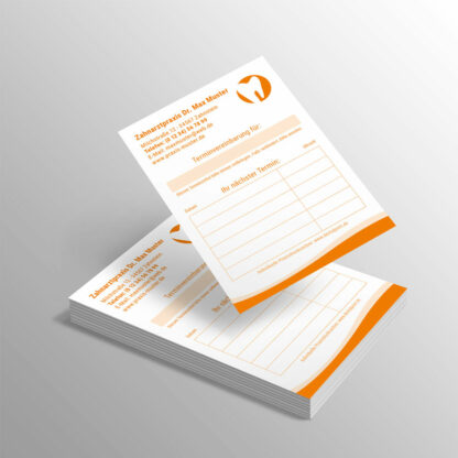 Terminblock DIN A7 orange mit Praxislogo