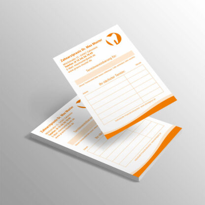 Terminblock DIN A7 orange mit Praxislogo
