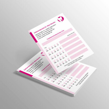 Terminblock DIN A7 magenta mit Praxislogo