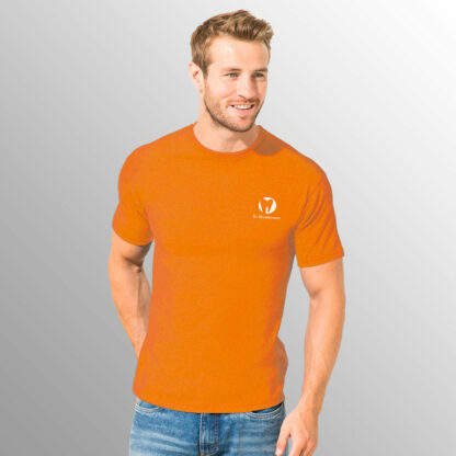 Praxisshirt für Herren orange mit Praxislogo