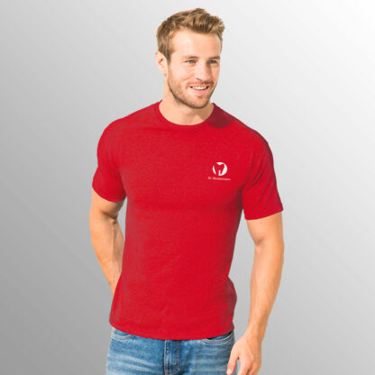 Praxisshirt für Herren rot mit Praxislogo