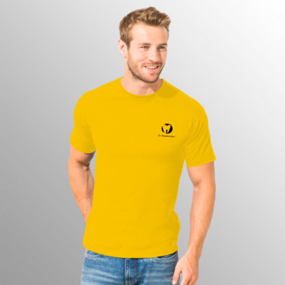 Praxisshirt für Herren sonnengelb mit Praxislogo